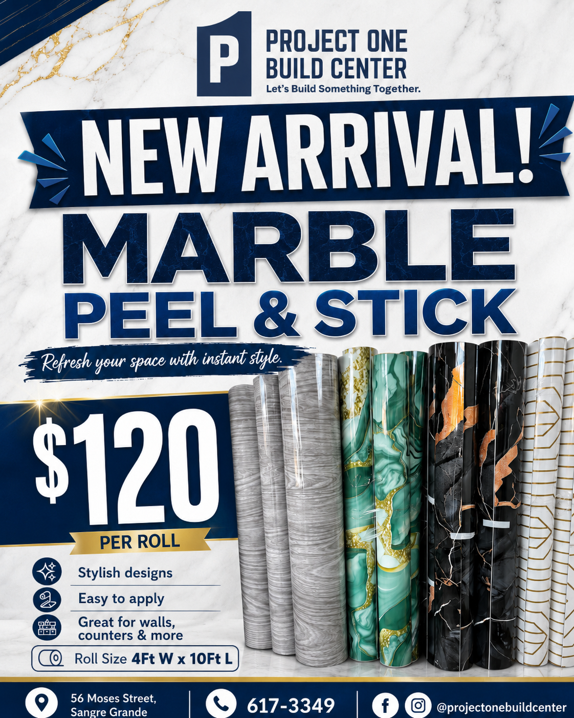 Marble Peel and Stick Assorted Colors