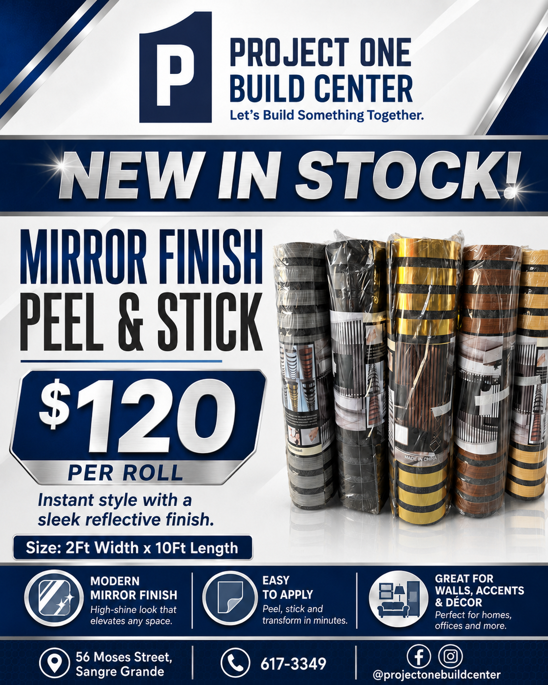 Marble Peel and Stick Mirror Finish